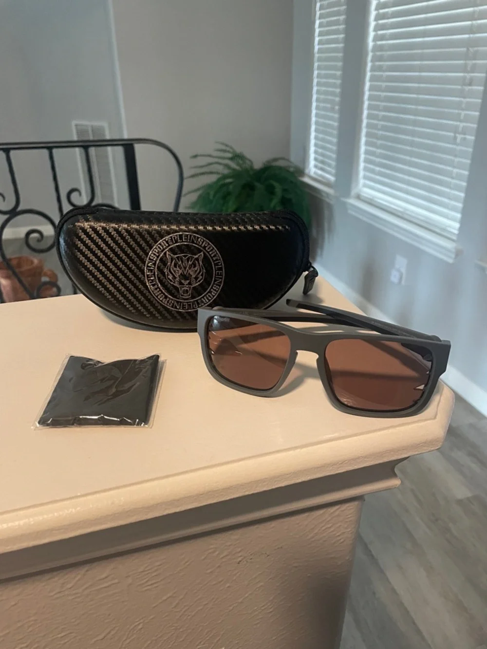 Plein Sport Unisex Gray Frame Sunglasses with Pink Lenses
